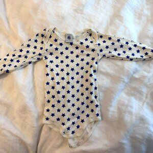 Petite Bateau Long Sleeve Blue Star Onesie